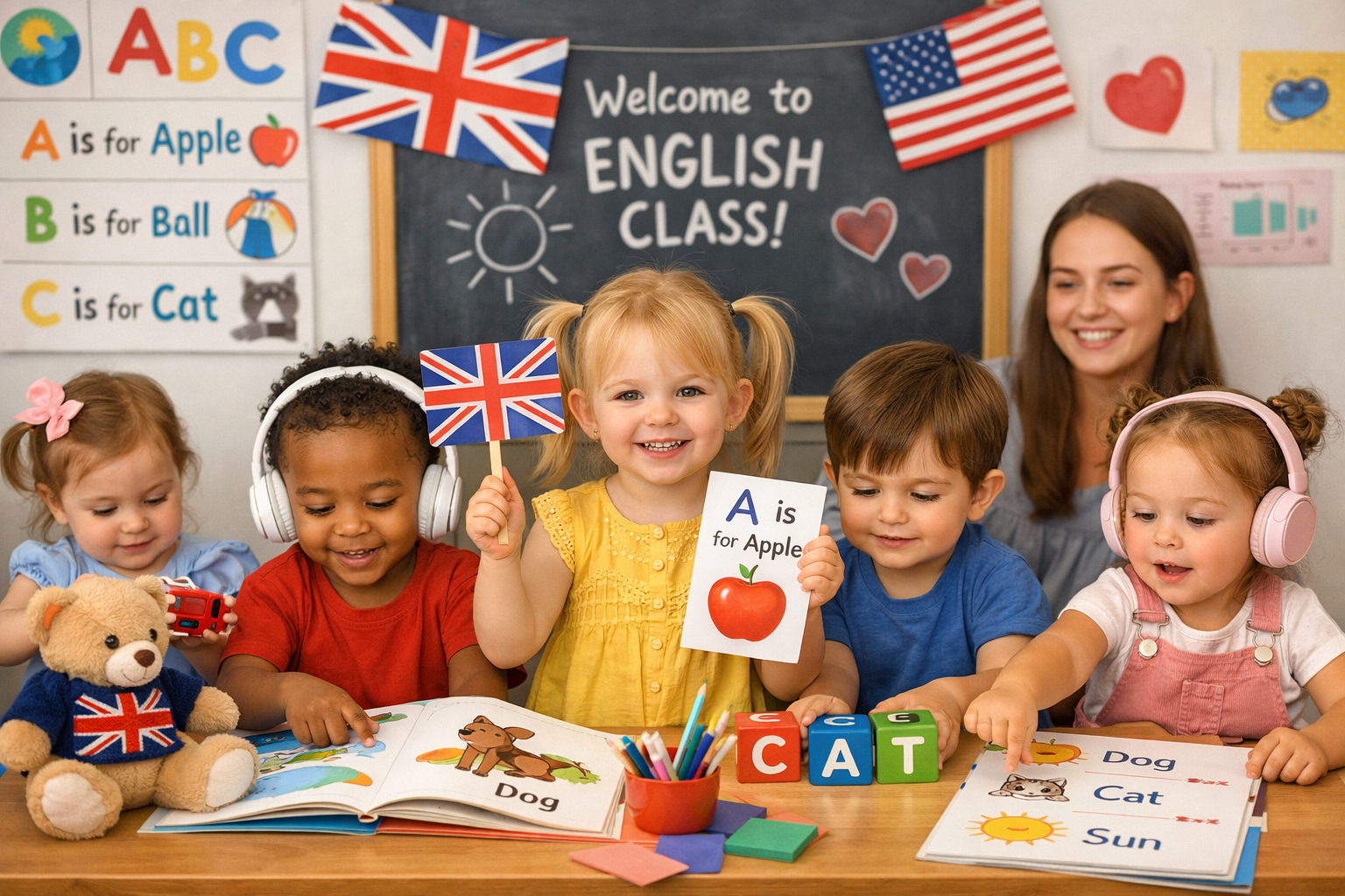 Crianças aprendendo inglês
